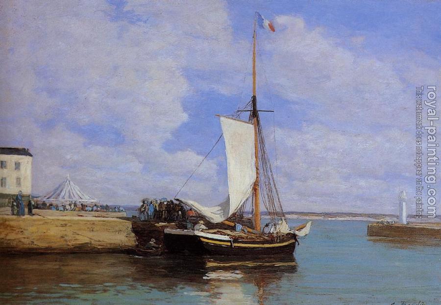 Eugene Boudin : Honfleur, the Port, Docked Sailboat